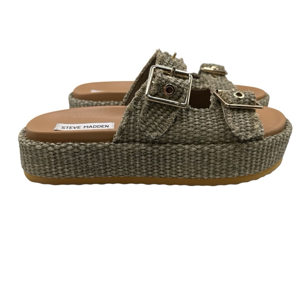 Steve Madden Karrigan Natural‎ Double Buckle Slide Sandals Size 8.5